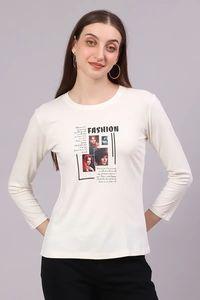 Cotton Lycra Graphic Printed T-Shirt for Women 016421LOFFWHI