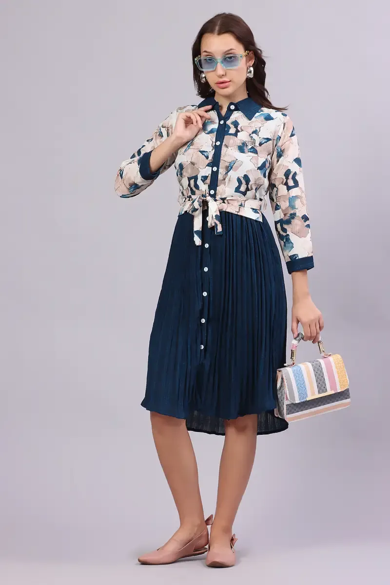 Women's Georgette Abstract Printed Midi Dress 016443TEAXXL