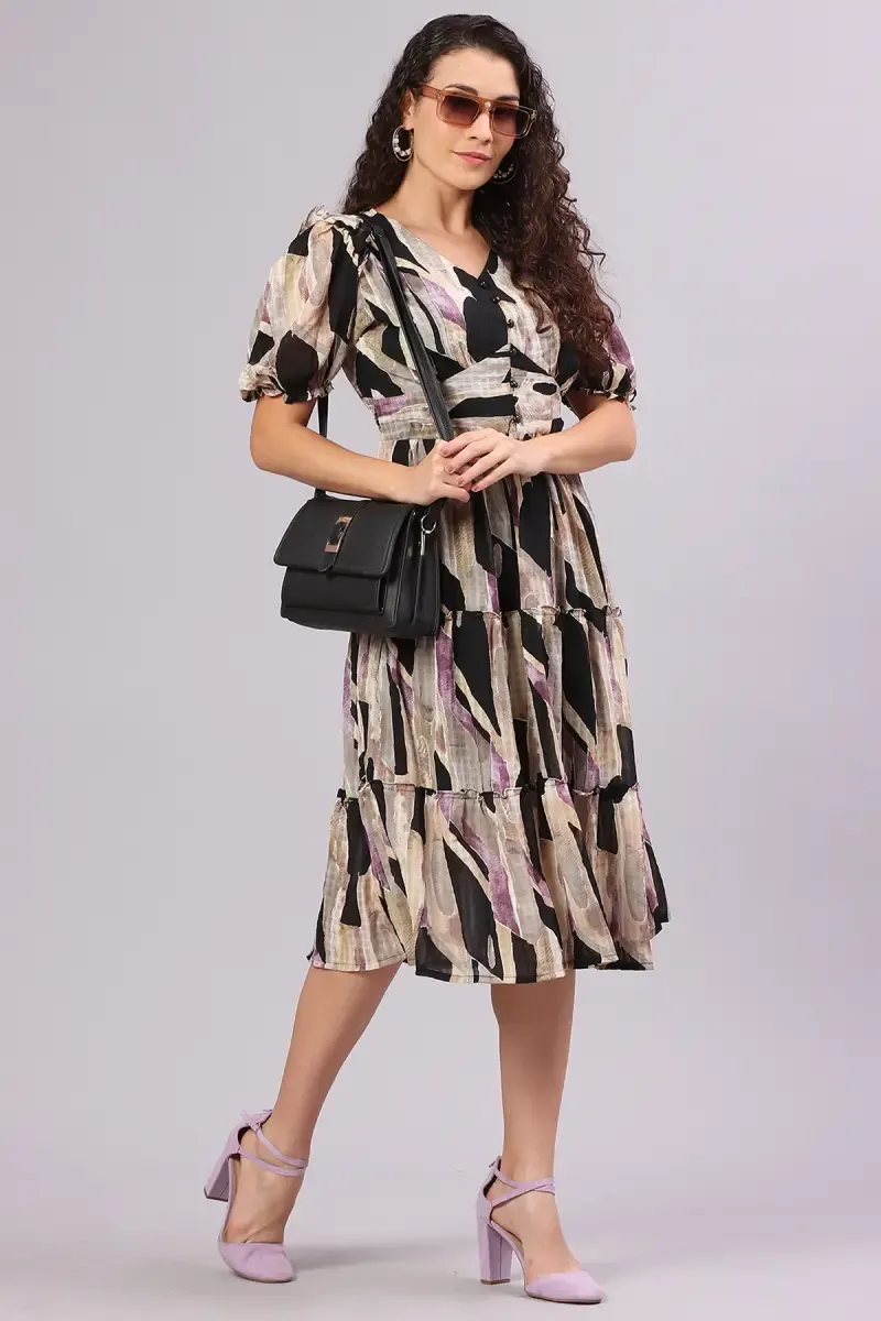Women's Georgette Abstract Printed Dress 016445BLAXXL