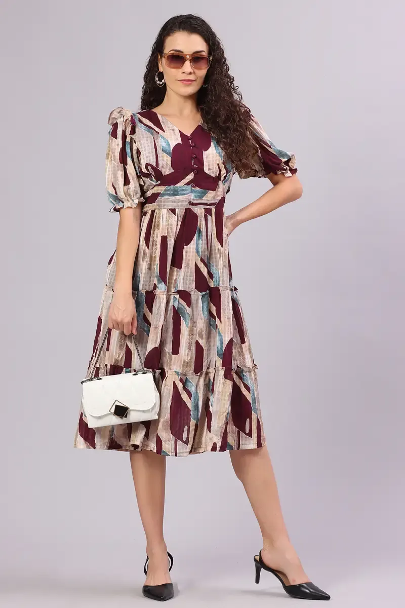 Women's Georgette Abstract Printed Dress 016445WINXXL