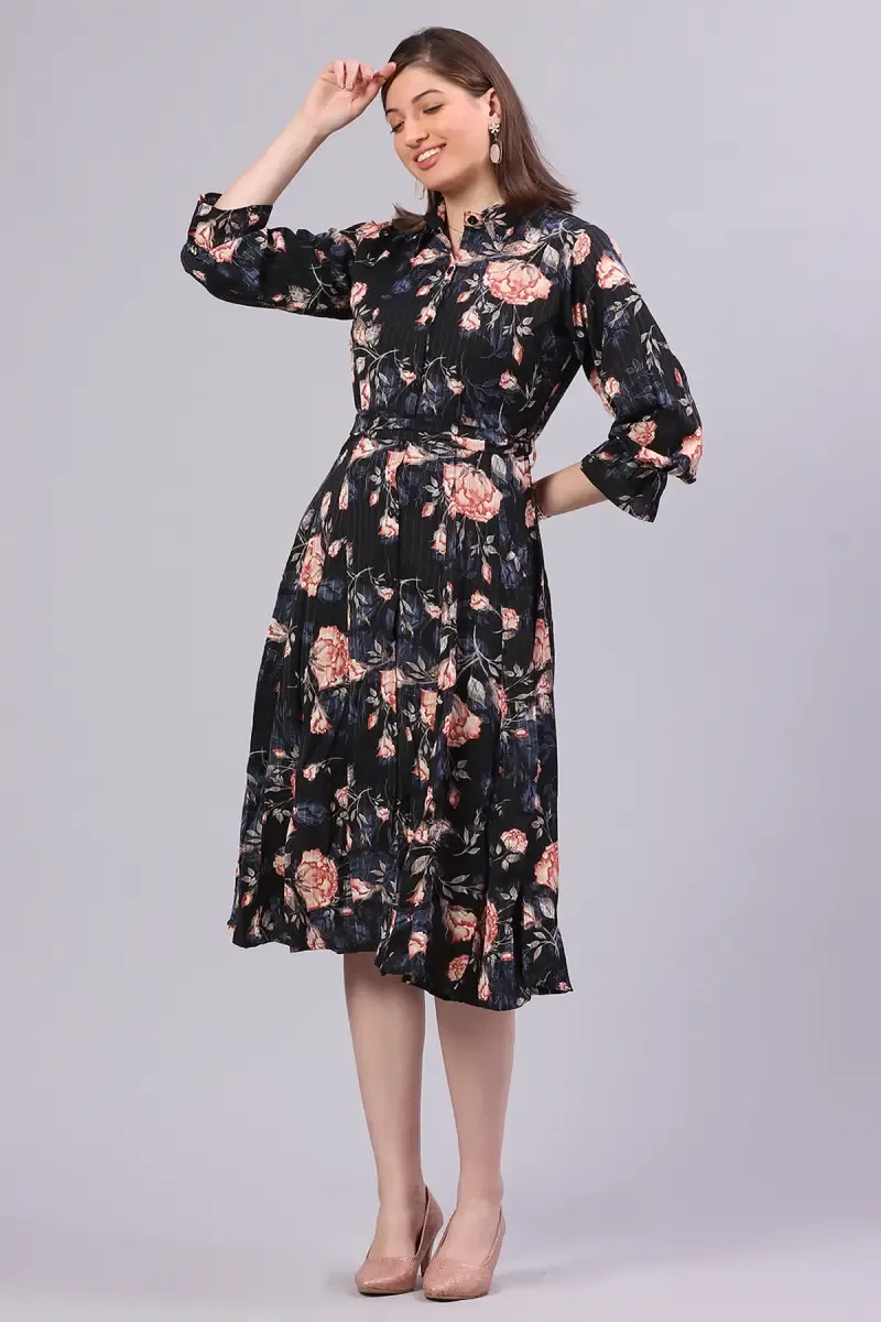 Women's Georgette Floral Printed Dress 016453BLAXXL