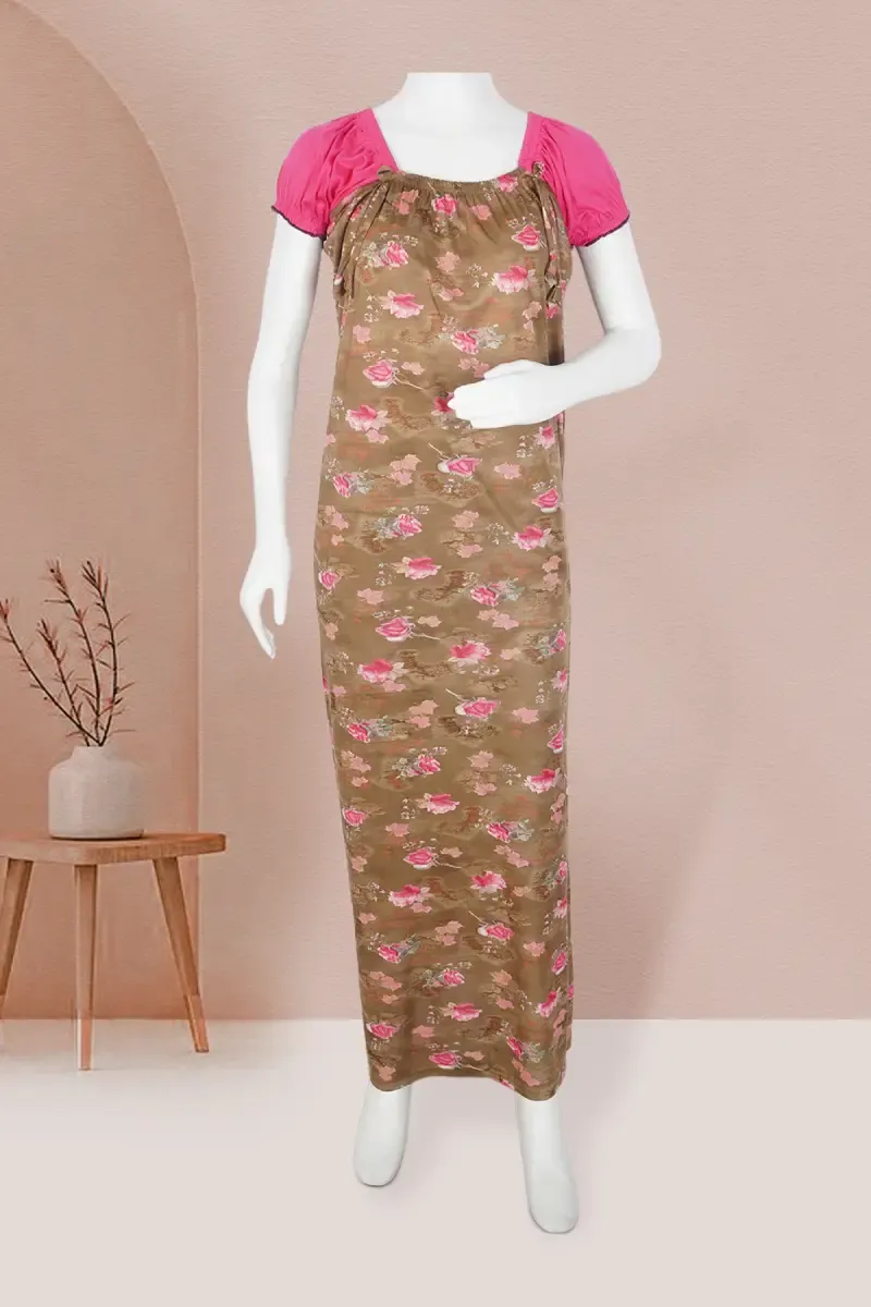 Polyester Floral Printed Nighty for Women