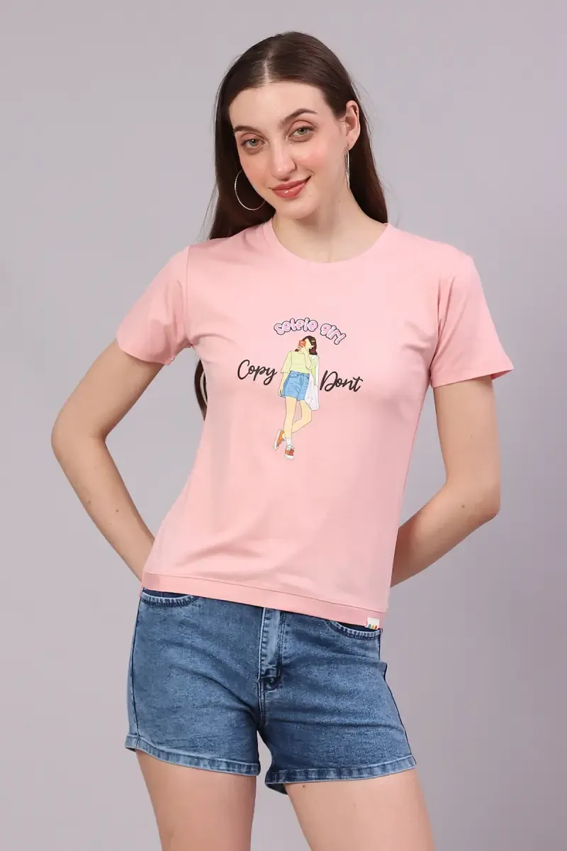 Cotton Lycra Graphic Printed T-Shirt for Women 016485XXLBABPIN