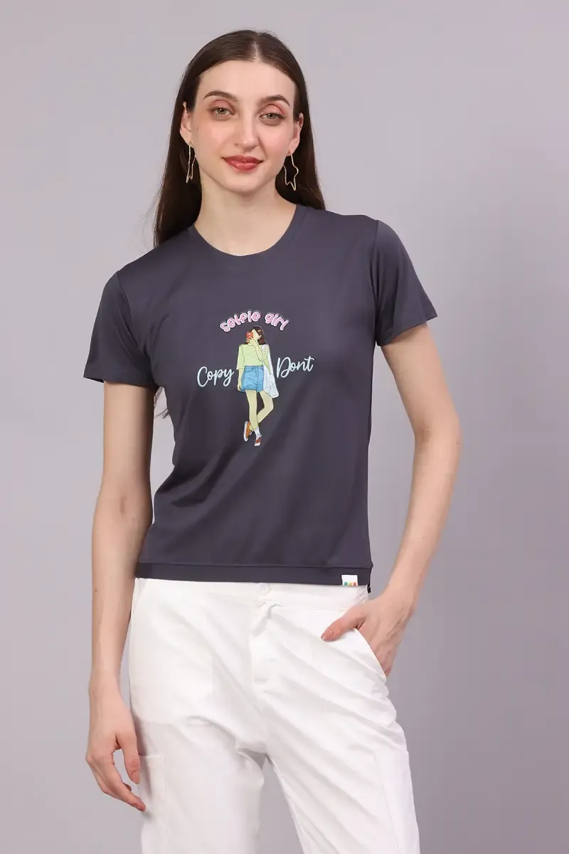 Cotton Lycra Graphic Printed T-Shirt for Women 016485XXLDARGRE2
