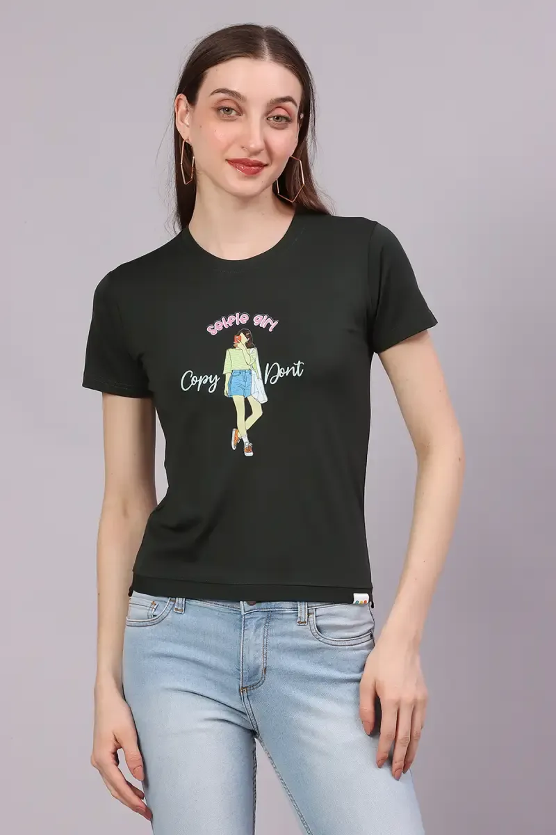 Cotton Lycra Graphic Printed T-Shirt for Women 016485XXLDARGRE