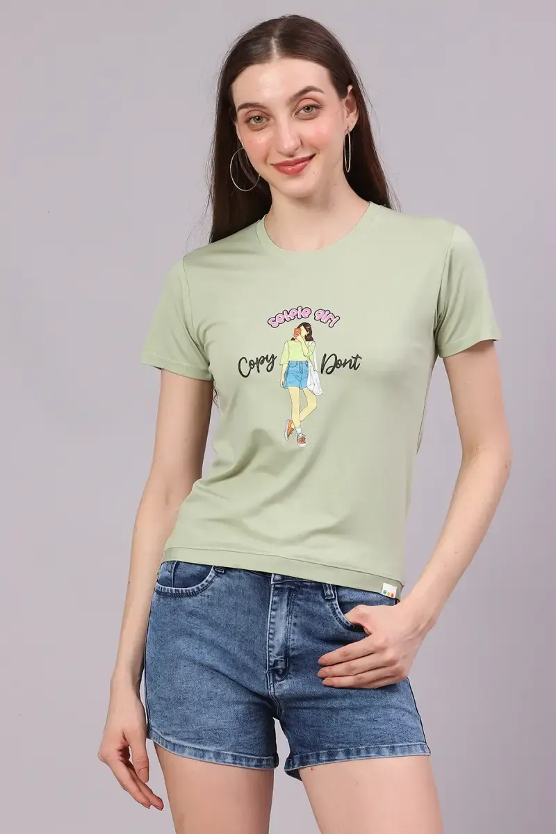 Cotton Lycra Graphic Printed T-Shirt for Women 016485XXLPIS