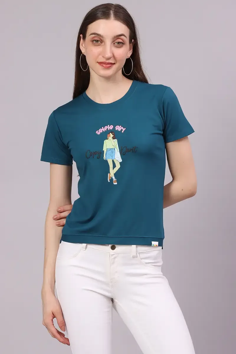 Cotton Lycra Graphic Printed T-Shirt for Women 016485XXLTEA