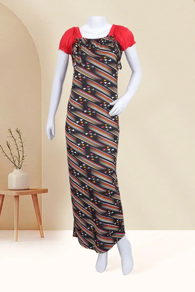 Women Polyester Abstract Print Nighty 016489BLAFRESIZ