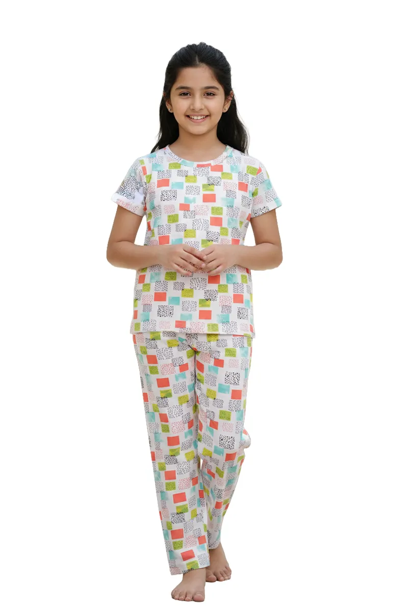 Girl's Polyester Geometric Printed Pyjama Set 016497GRE78YRS