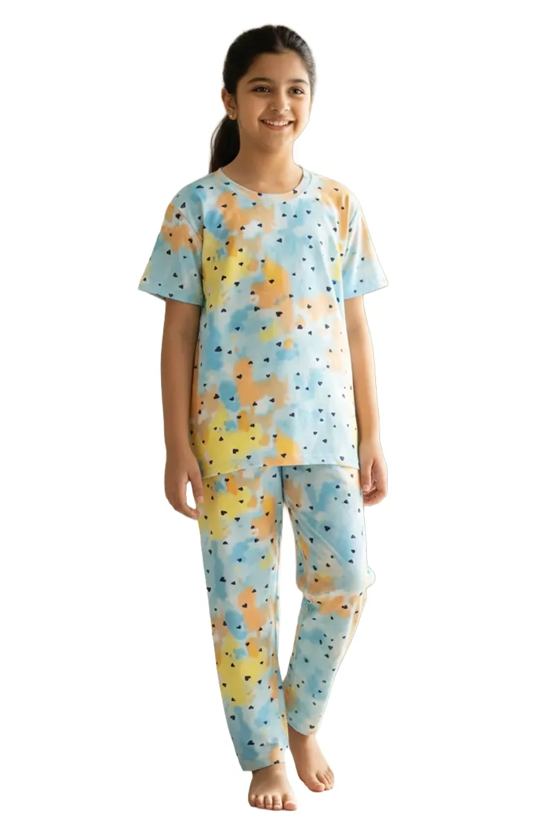 Polyester Printed Pyjama Set for Girls 016500BLU78YRS