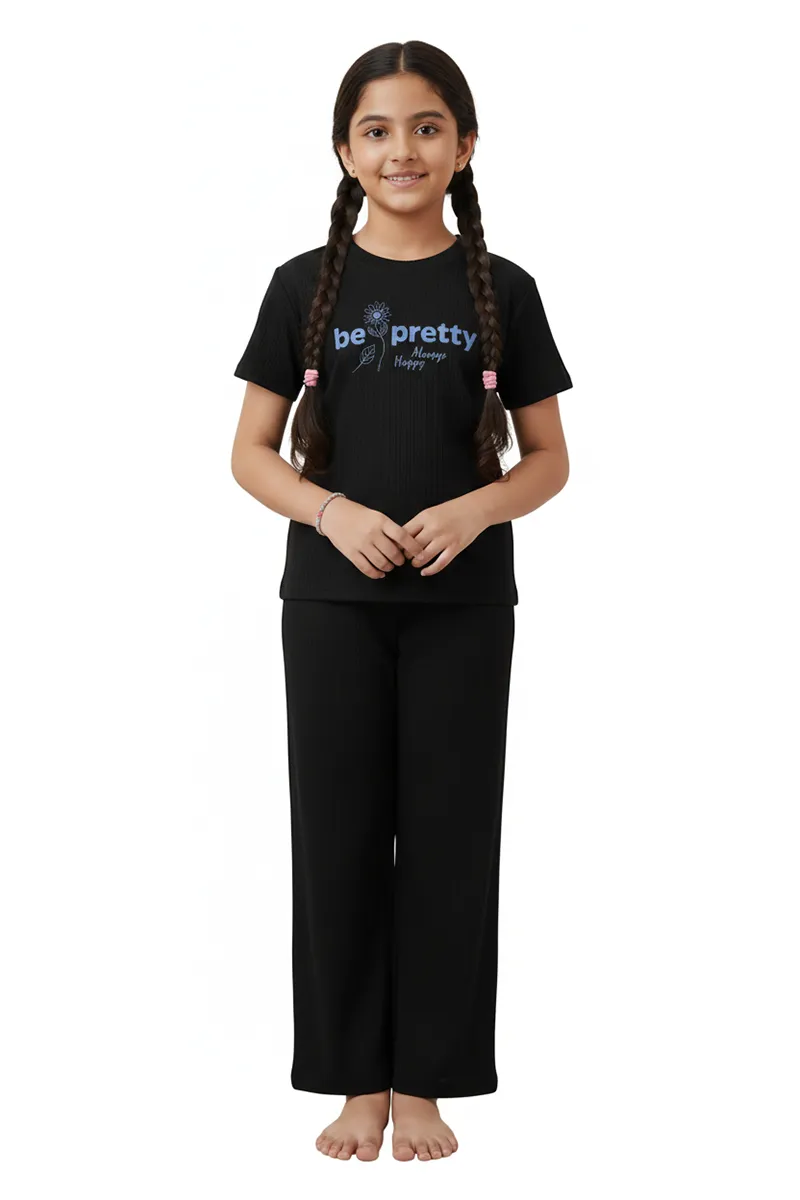 Girl's Polyester Printed Pyjama Set 016503BLA910YRS