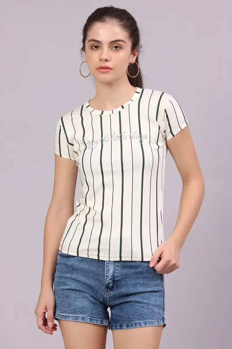 Cotton Lycra Striped T-Shirt for Women