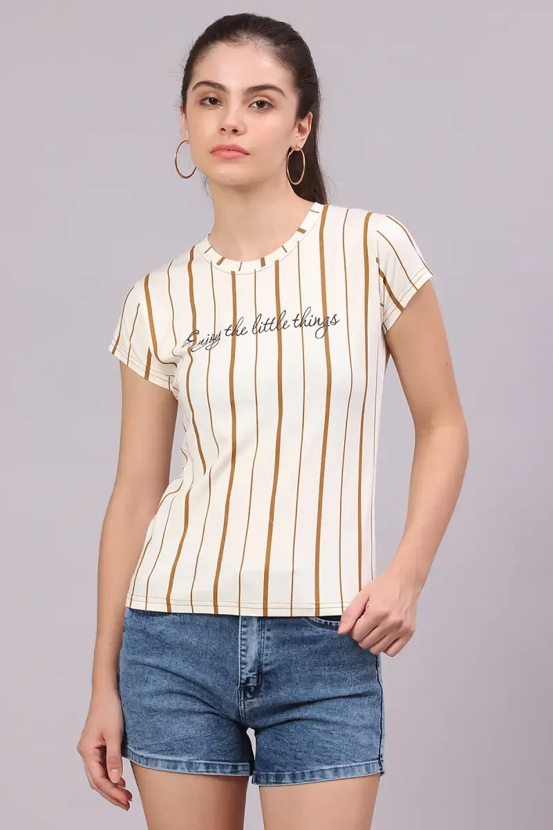 Cotton Lycra Striped T-Shirt for Women