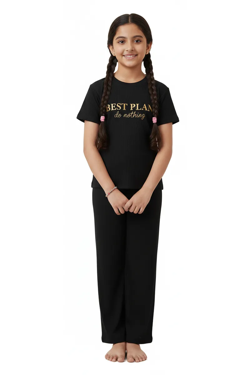 Girl's Polyester Printed Pyjama Set  016505BLA78YRS