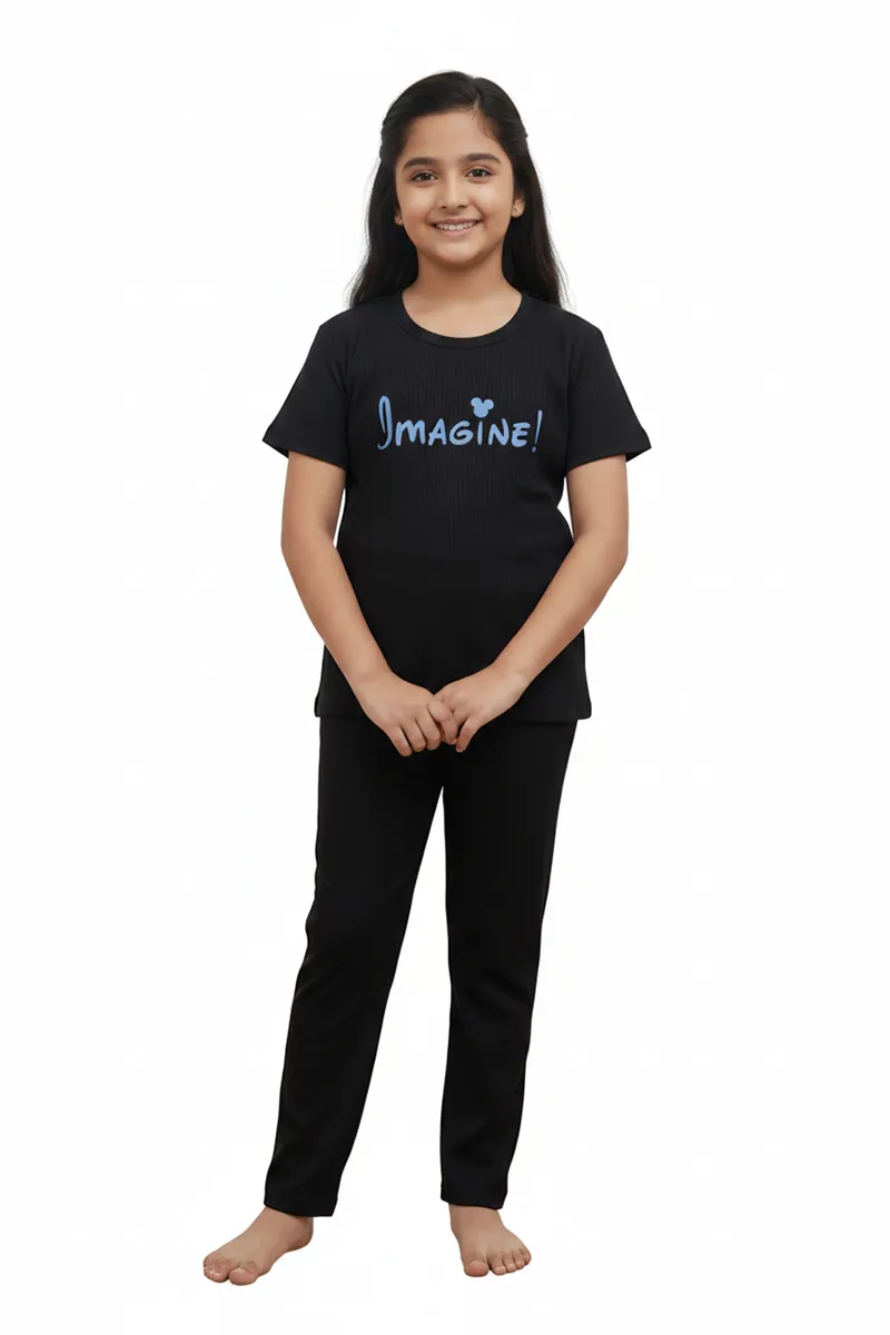 Girl's Polyester Printed Pyjama Set 016508BLA151YRS2
