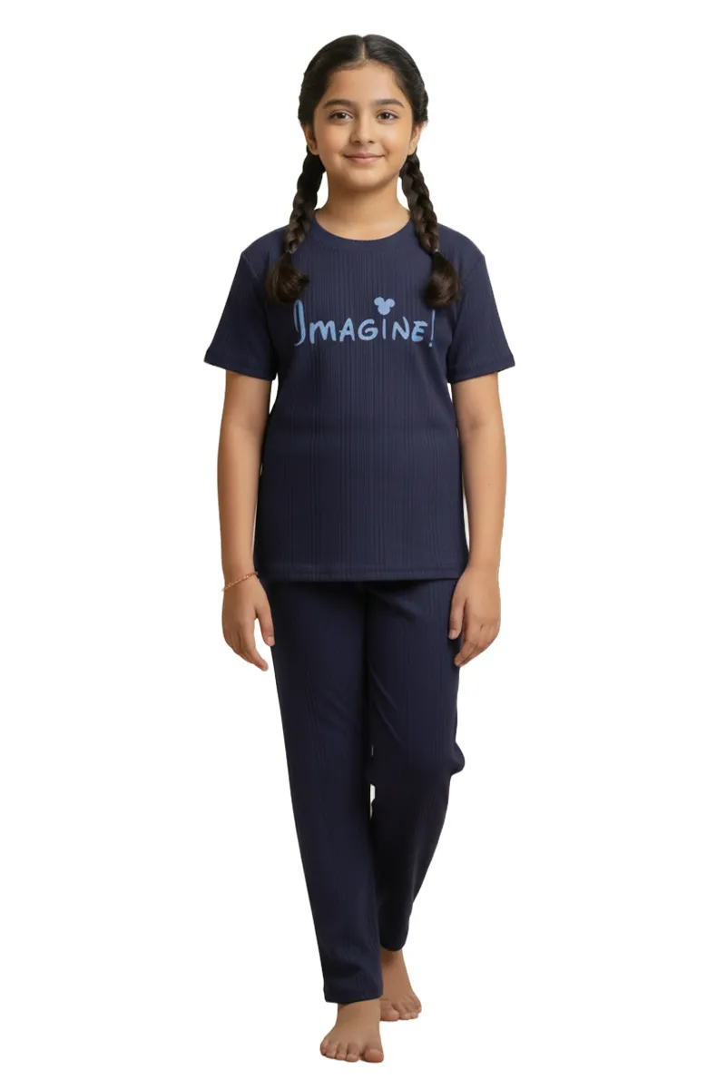 Girl's Polyester Printed Pyjama Set 016508NAVBLU111YRS2