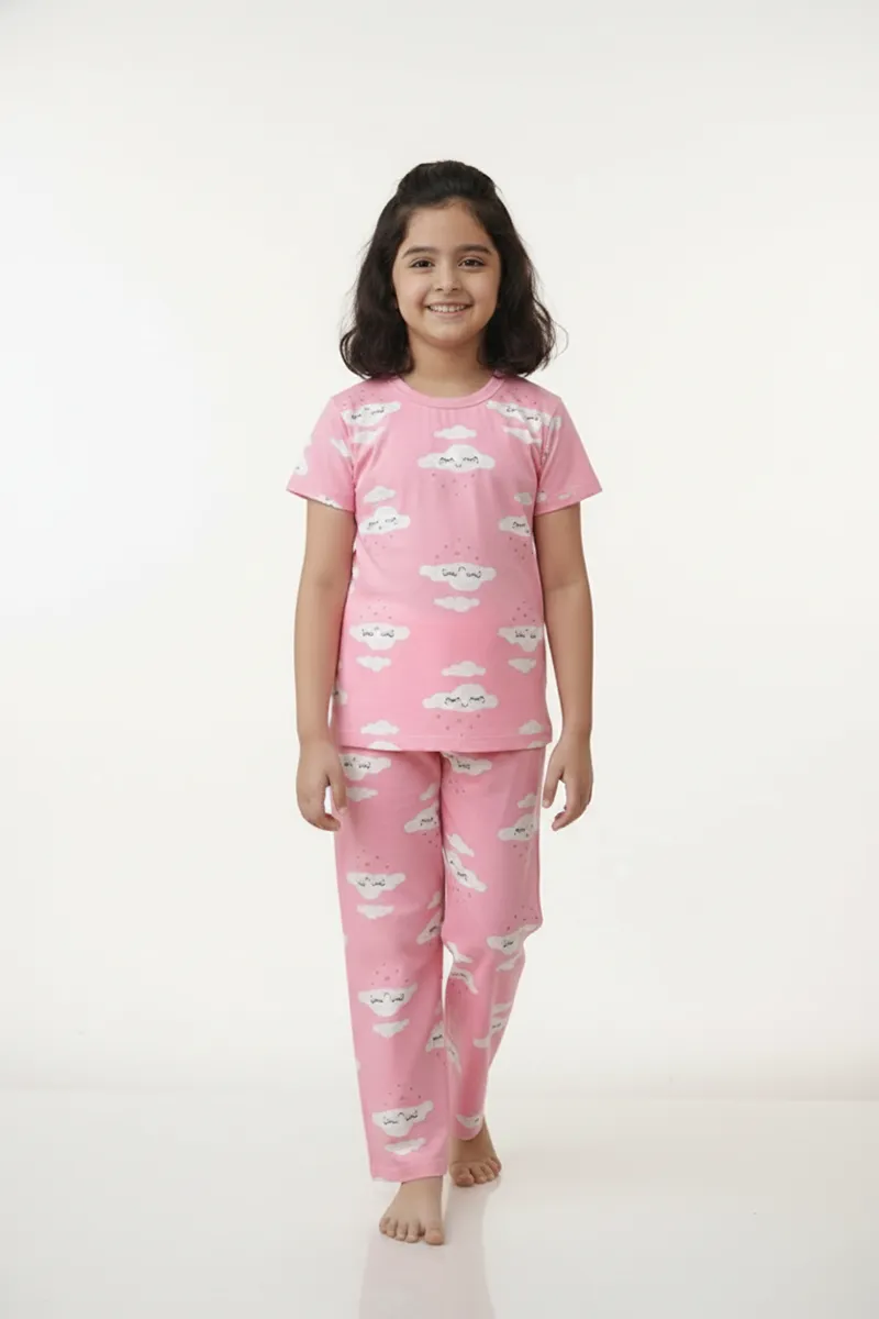 Girl's Polyester Printed Pyjama Set 016516PIN78YRS