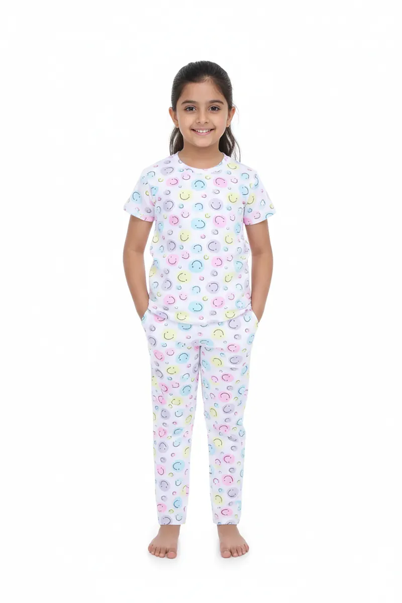 Girl's Polyester Conversational Printed Pyjama Set
