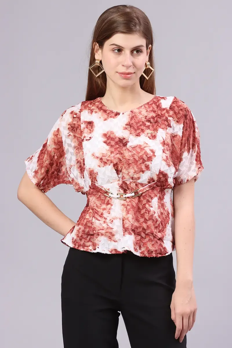 Georgette Abstract Printed Top for Women 01652240RUS