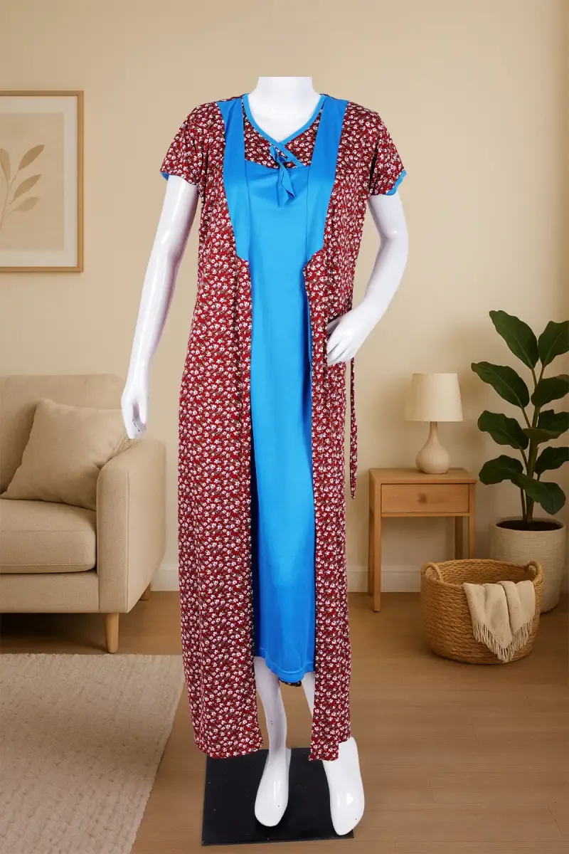 Polyester Floral Printed Nighty with Robe for Women
