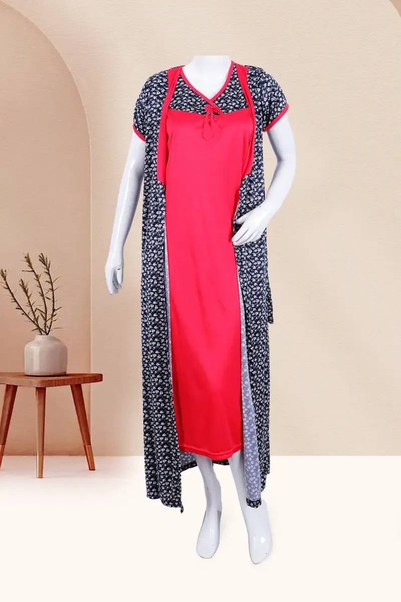 Polyester Floral Printed Nighty with Robe for Women 016530DEEPINFRESIZ