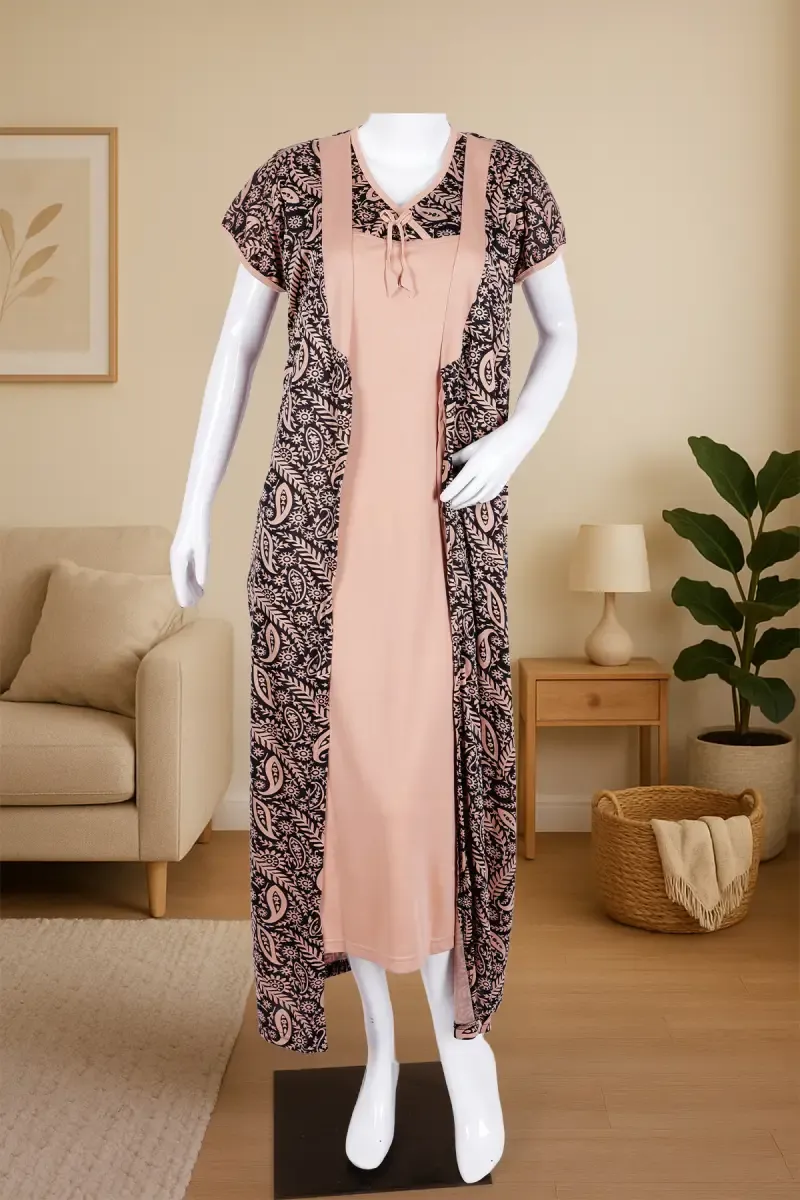 Polyester Printed Nighty with Robe for Women 016532LIGBROFRESIZ