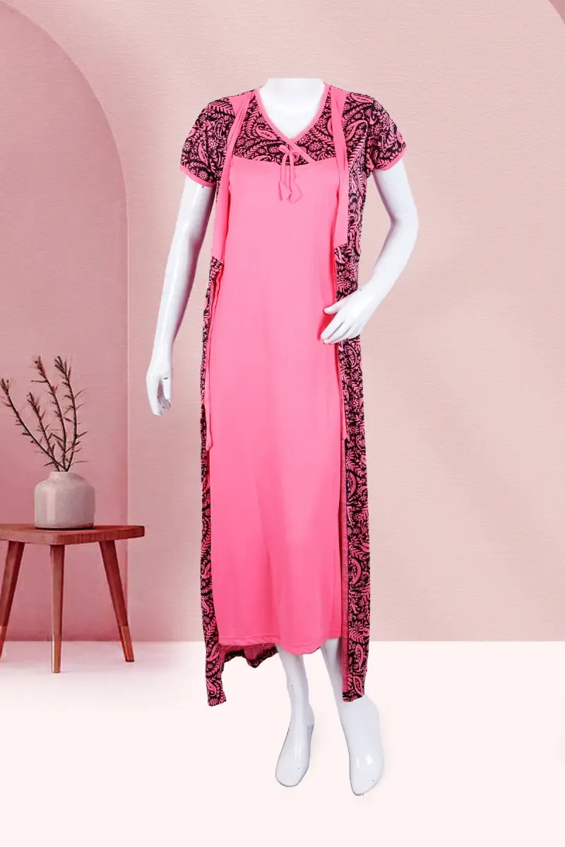 Polyester Printed Nighty with Robe for Women