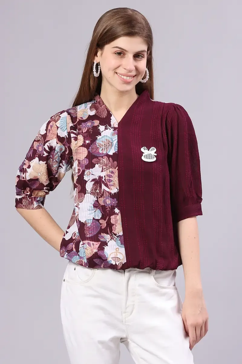 Georgette Cut & Sew Floral Print Top for Women 01655840WIN