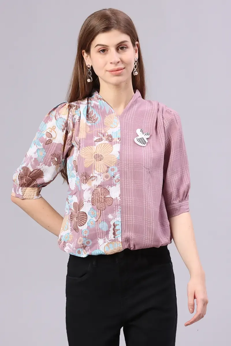 Georgette Cut & Sew Floral Print Top for Women 01655842MAU