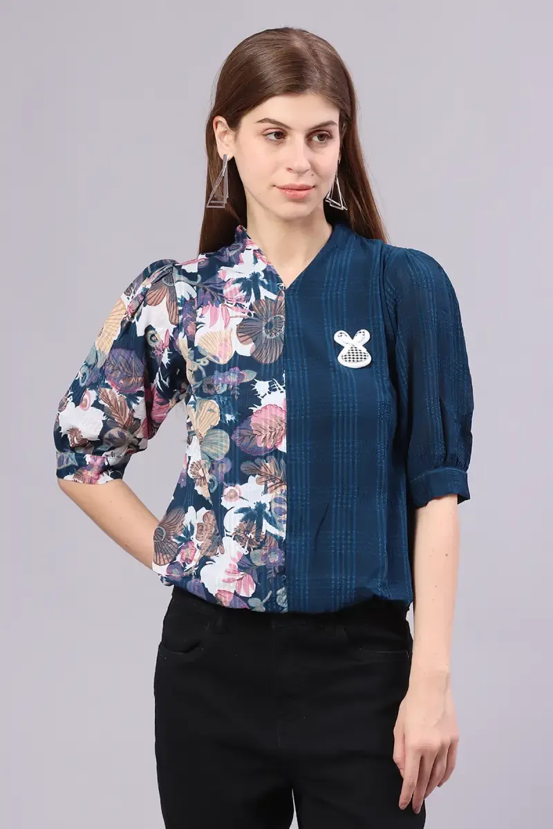 Georgette Cut & Sew Floral Print Top for Women 01655842TEA