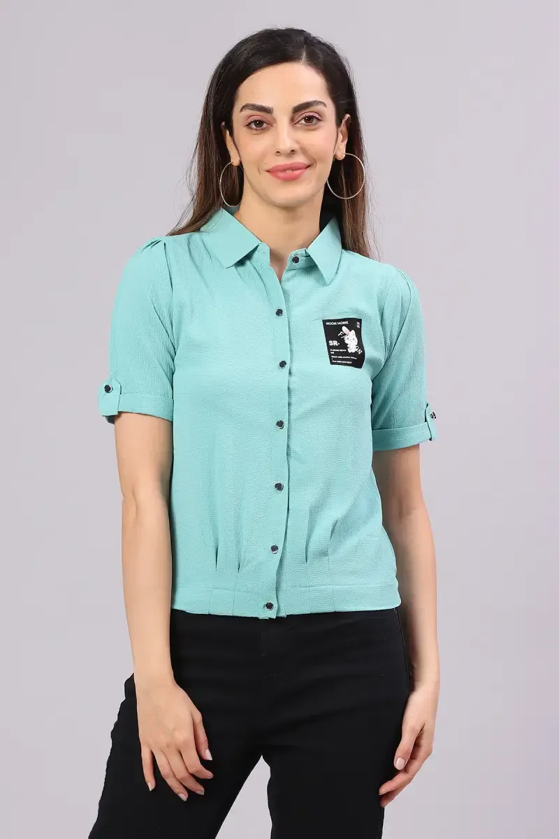 Georgette Solid Shirt Style Top for Women