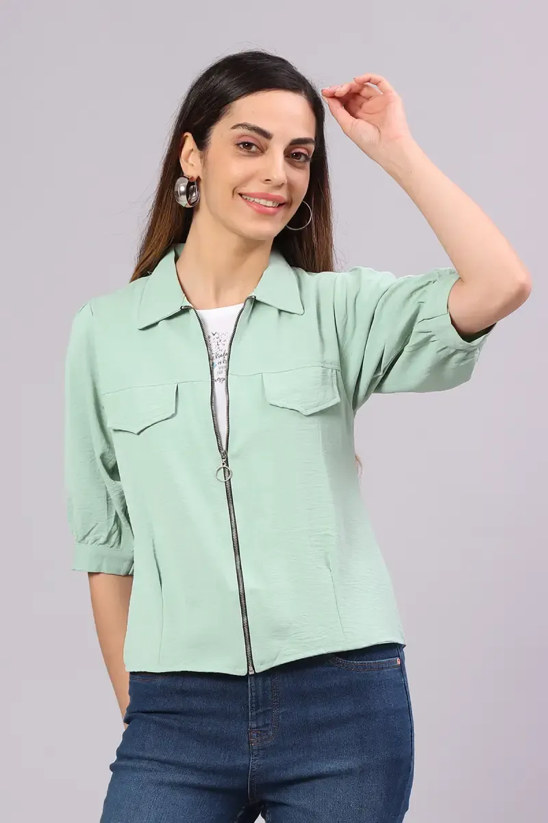 Polyester Solid Shacket for Women 01665538LIGGRE