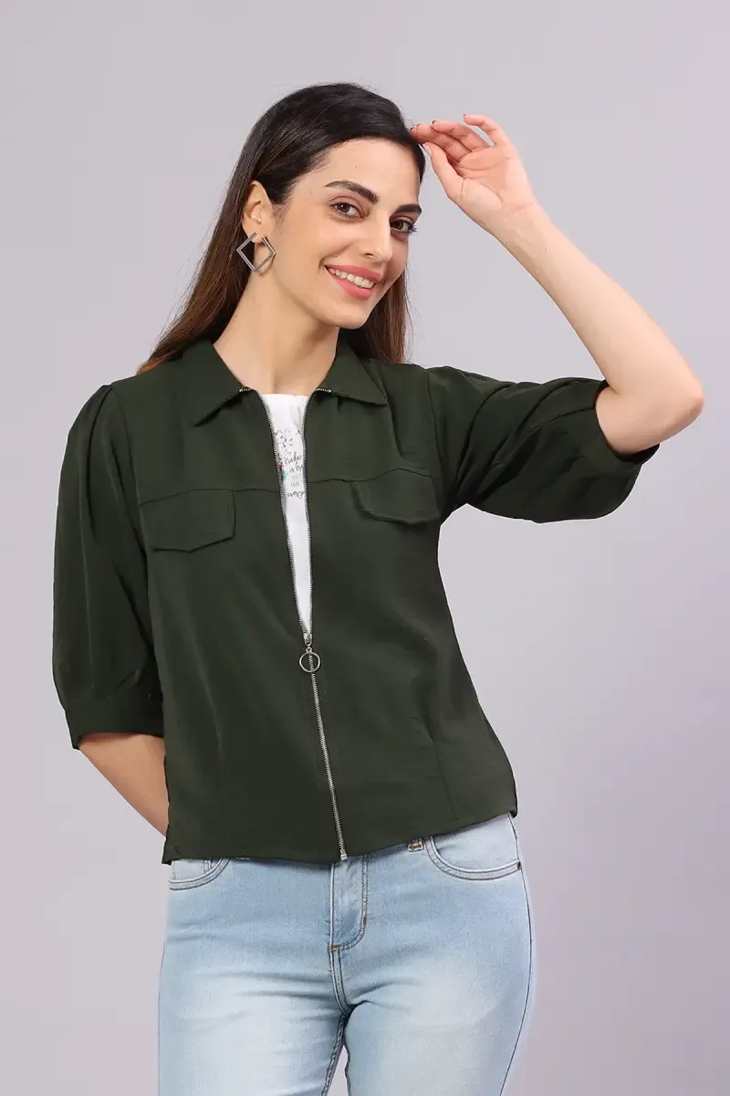 Polyester Solid Shacket for Women 01665540DARGRE