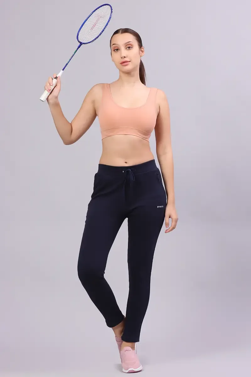 Women's Cotton Lycra Solid Track Pant 016664XLNAVBLU
