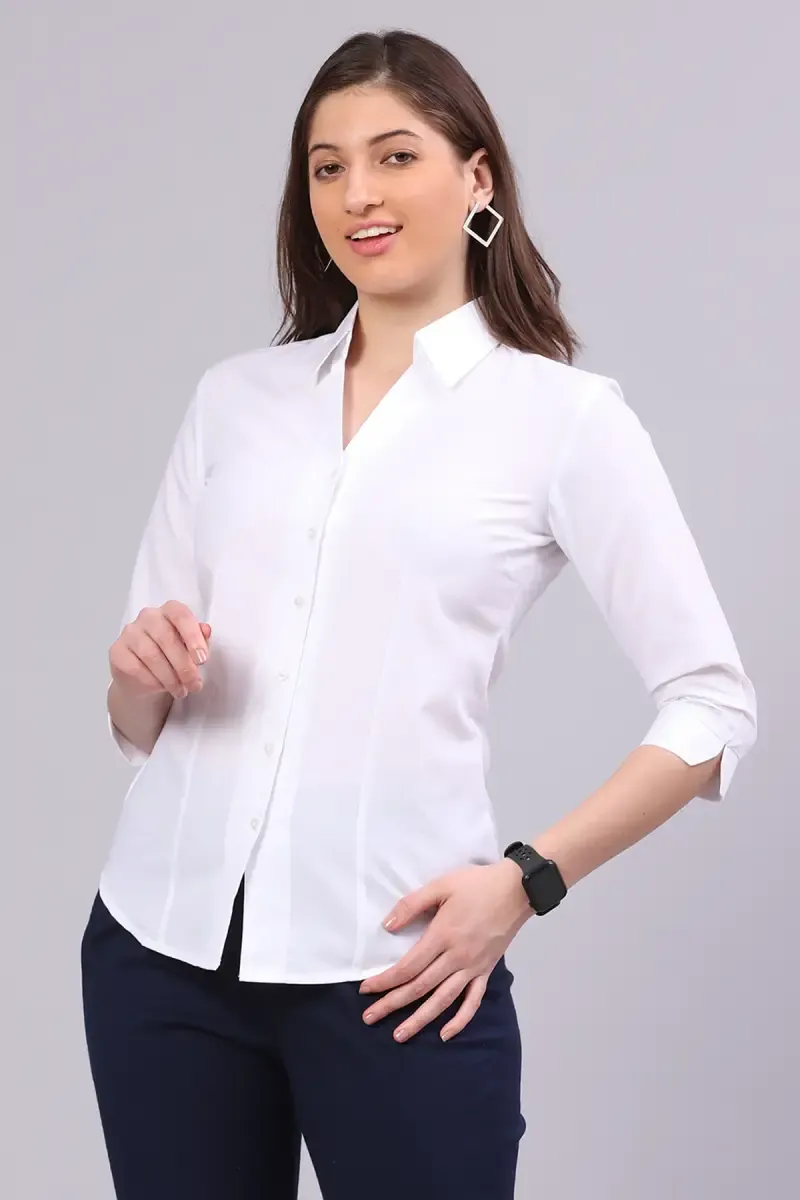 Cotton Blend Solid Shirt for Women 016681LWHI