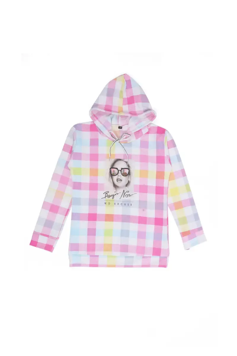 Polyester Checked Hoodie for Girls
