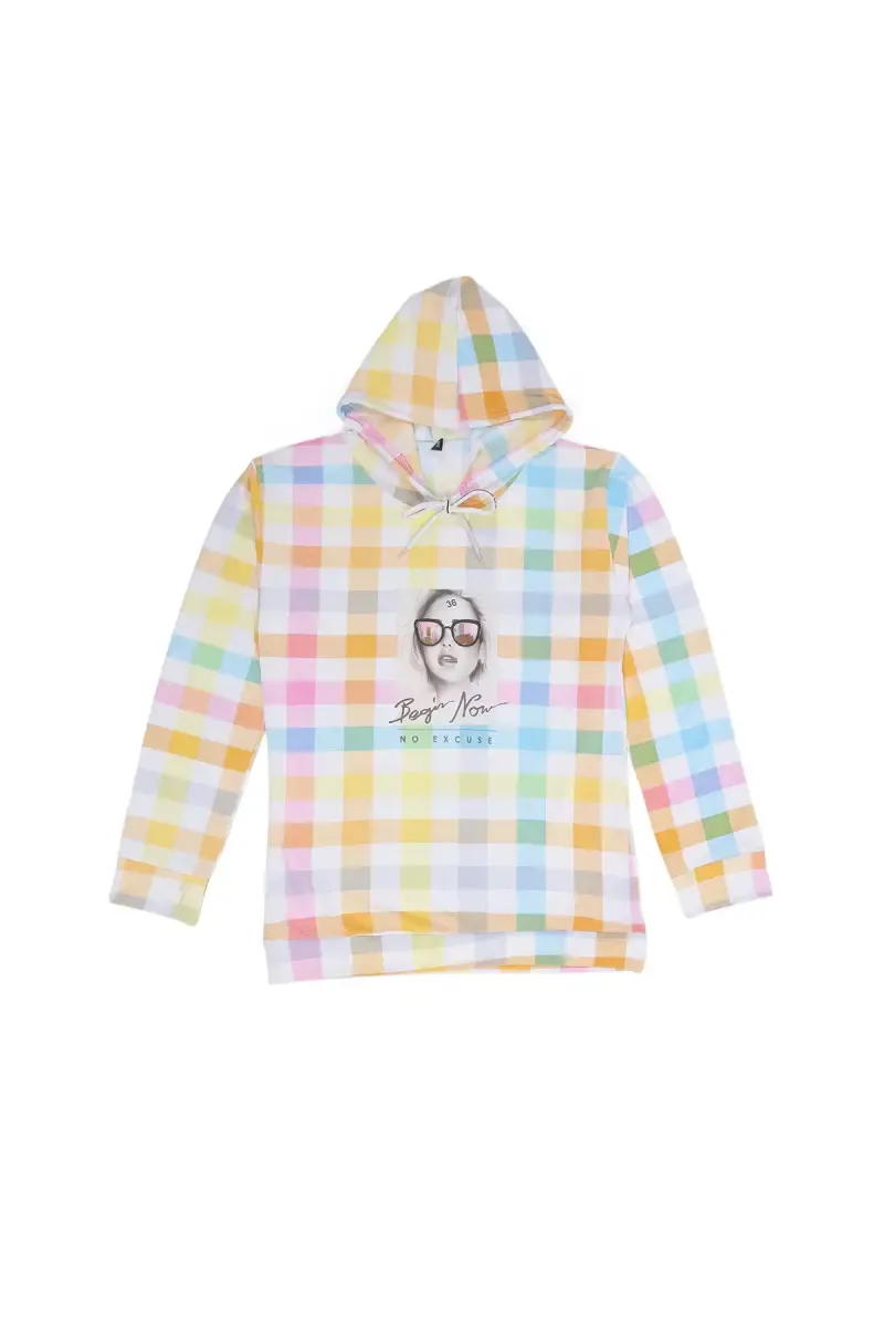 Polyester Checked Hoodie for Girls 016688YEL910YRS