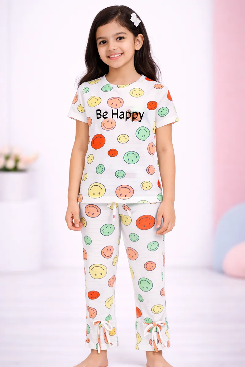 Girl's Cotton Blend Printed Pyjama Set 016736WHI56YRS