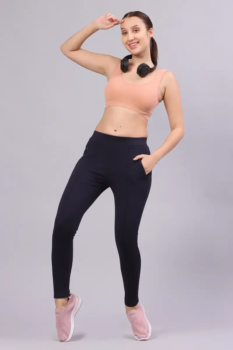 Cotton Lycra Solid Track Pant for Women 016743XLNAVBLU