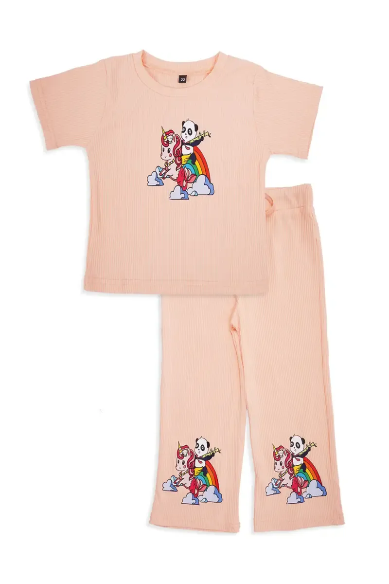 Girl's Corduroy Printed Pyjama Set  016744PEA910YRS