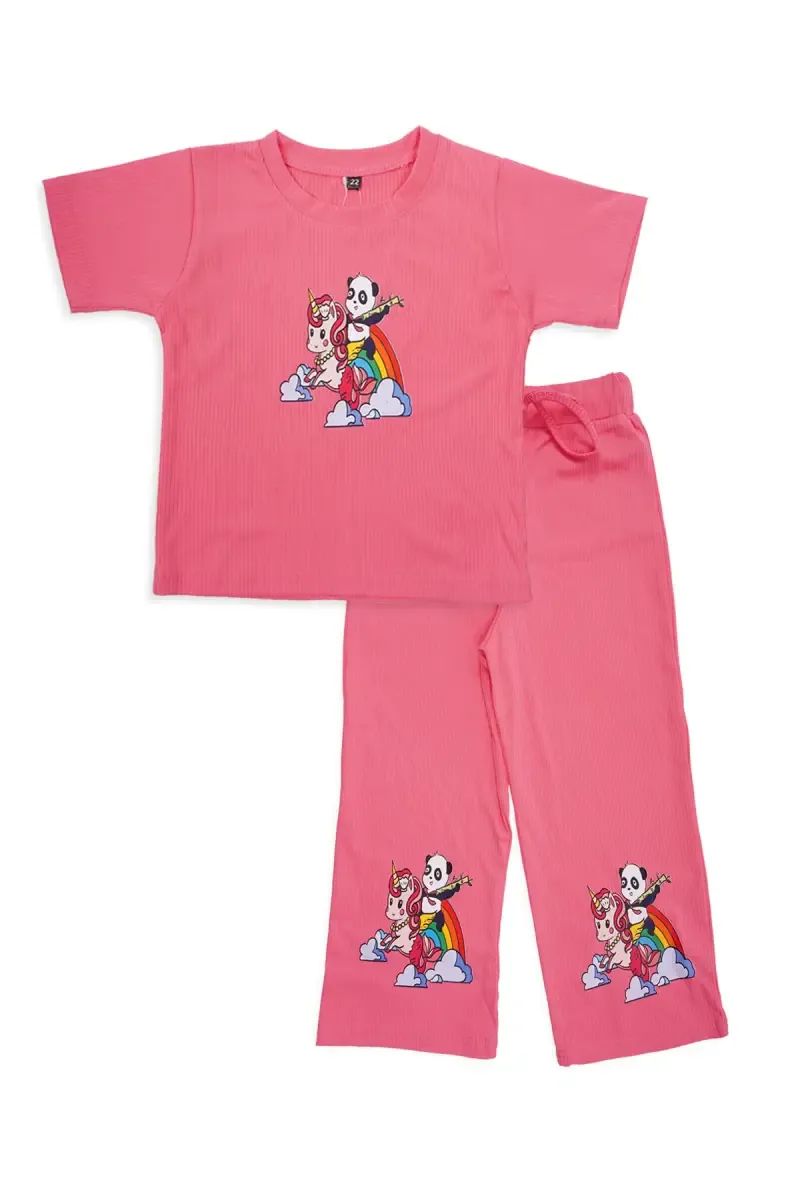 Girl's Corduroy Printed Pyjama Set 