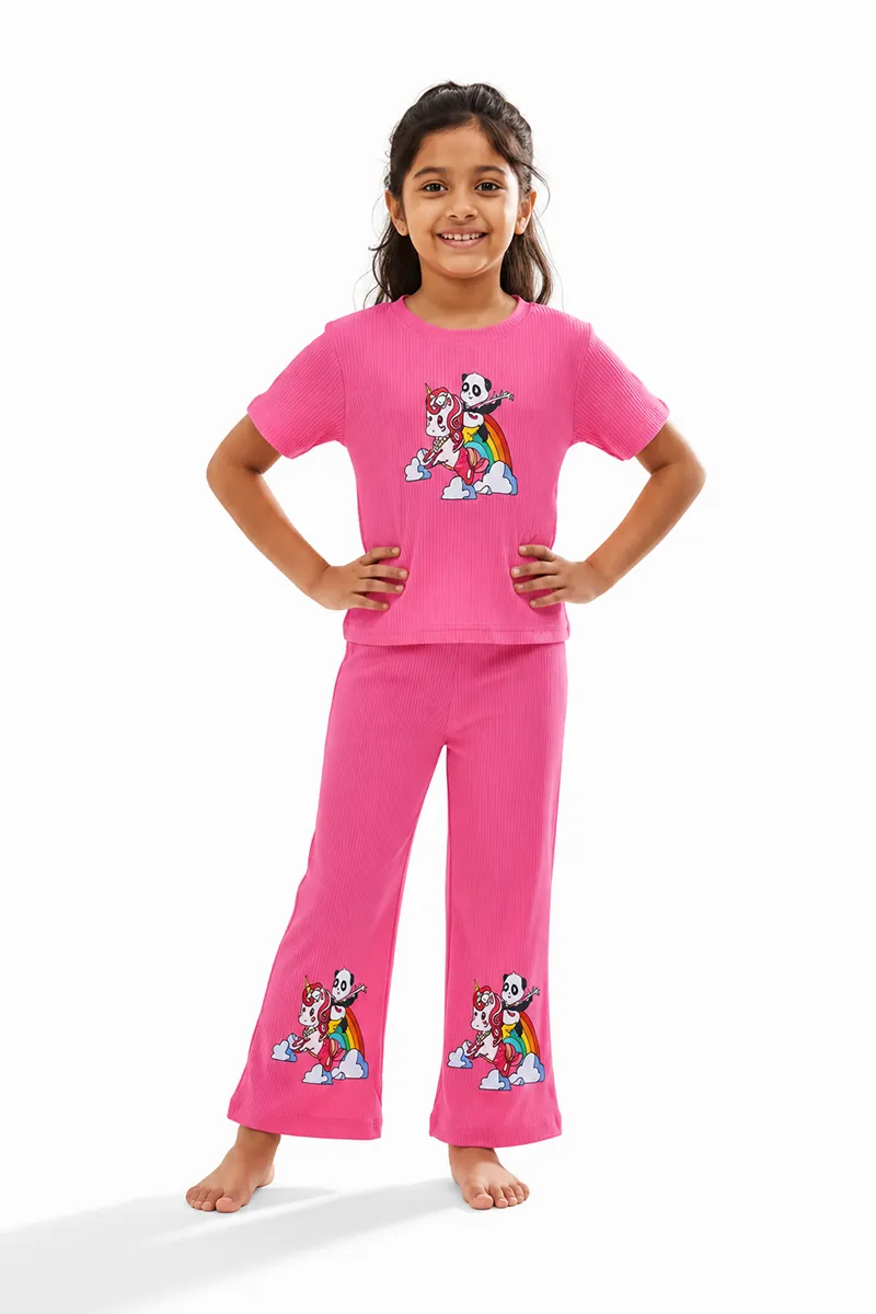 Girl's Corduroy Printed Pyjama Set  016744PIN910YRS