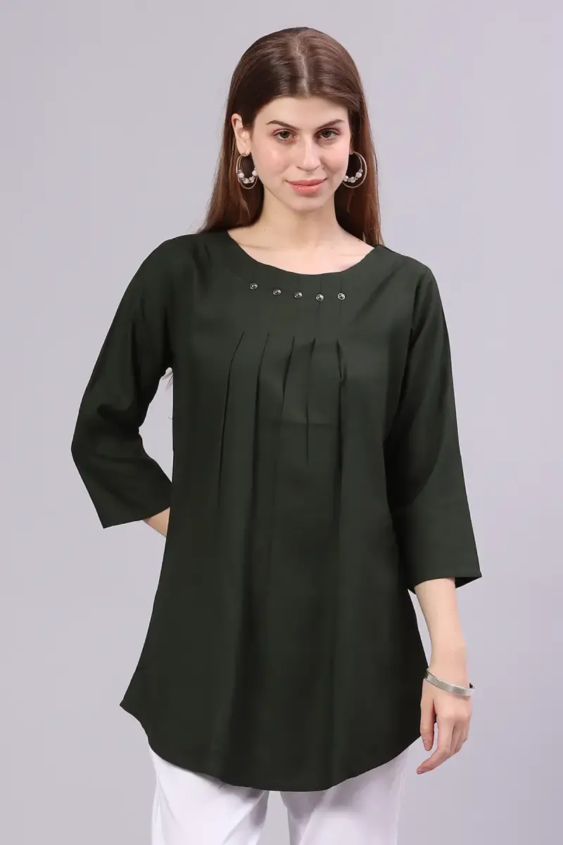 Cotton Solid Pleated Top for Women