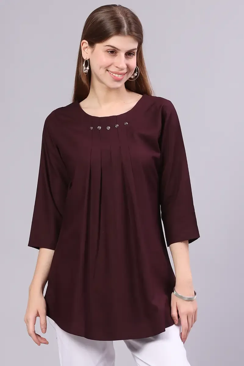 Cotton Solid Pleated Top for Women