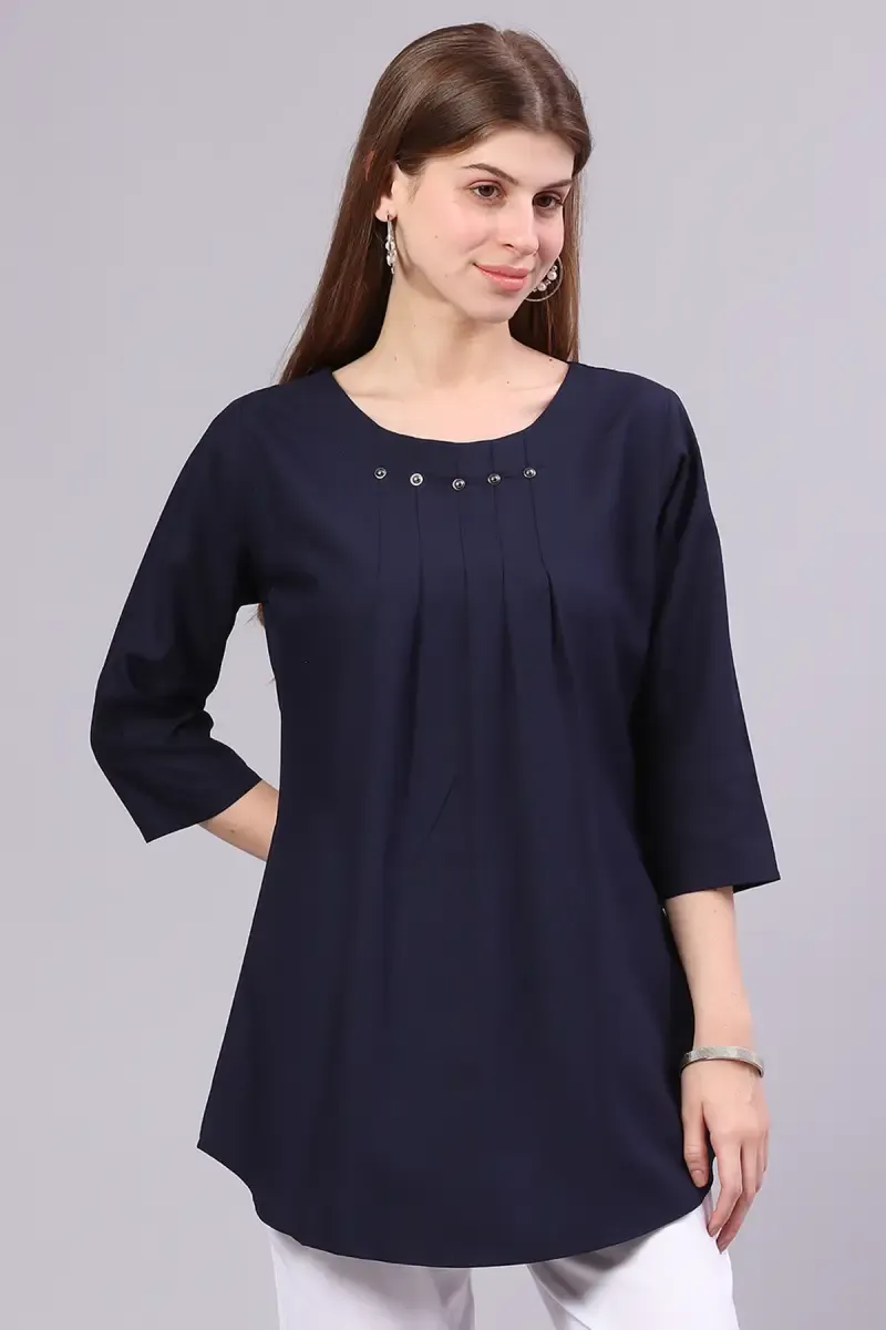 Cotton Solid Pleated Top for Women