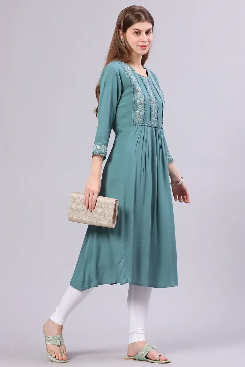 Cotton Embroidered Kurta for Women  016764LGRE