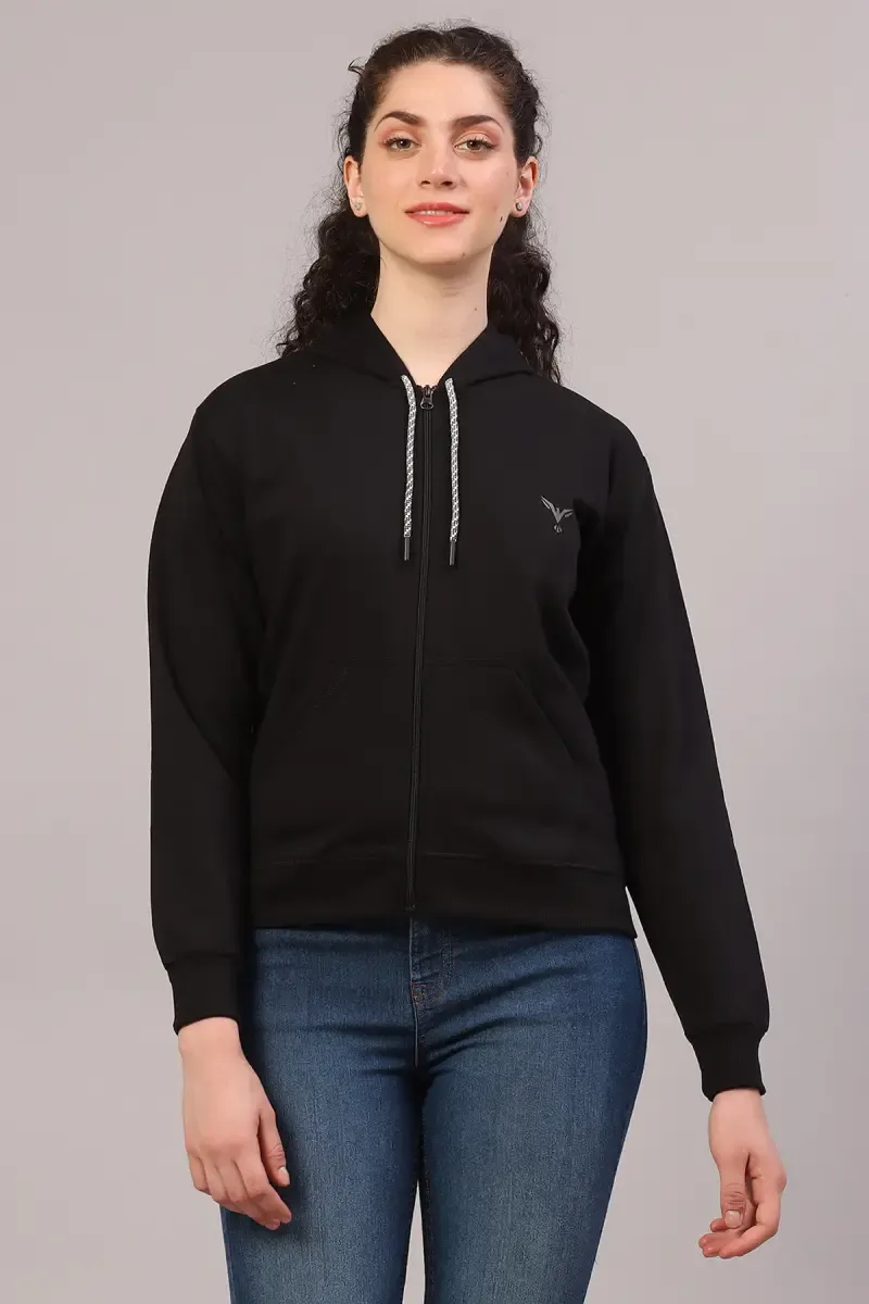 Cotton Lycra Solid Hoodie for Women