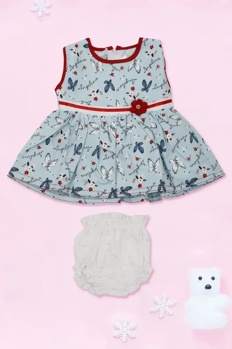 Printed Frock with Panty Set for Just Born Girl (2-Pcs Set)