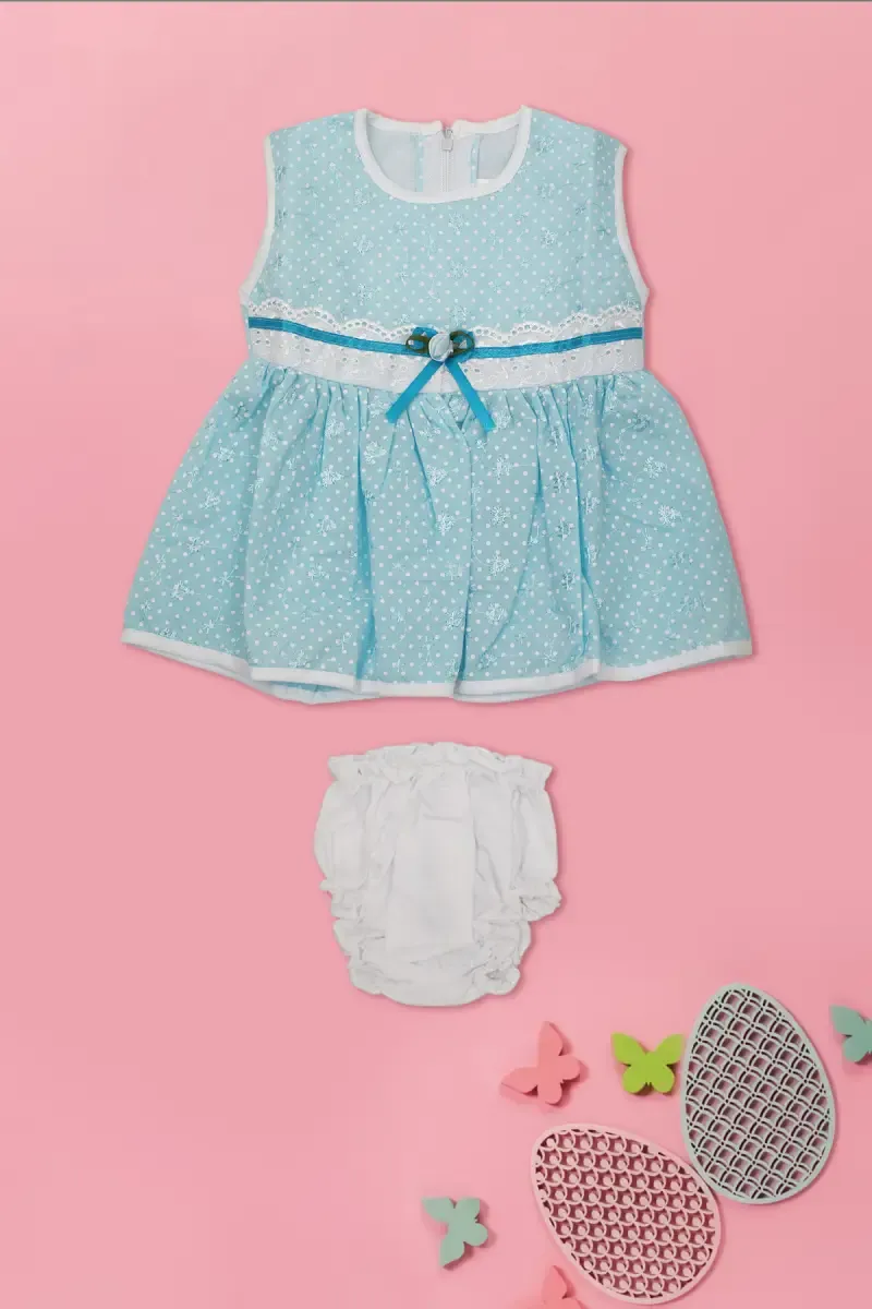 Polka Dotted Frock with Panty Set for Baby Girl (2-Pcs Set) 016822SKYBLU13M