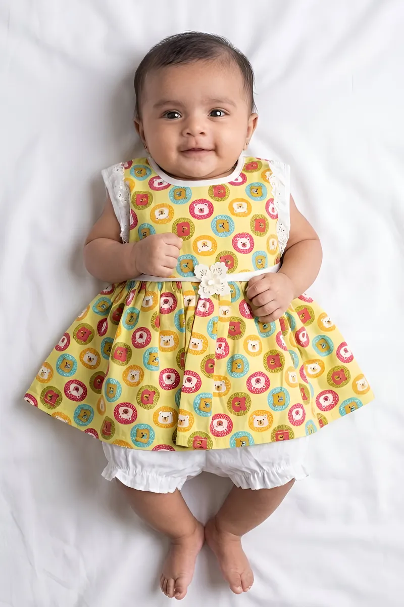 Baby Girl's Printed Frock with Panty Set (2-Pcs Set) 016825YEL13M